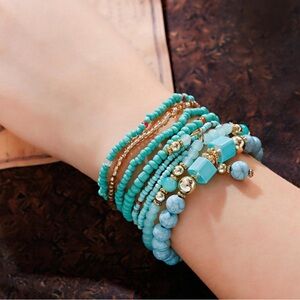 🤍🤍💎Fashion Jewelry Aqua Beaded Bracelet Set